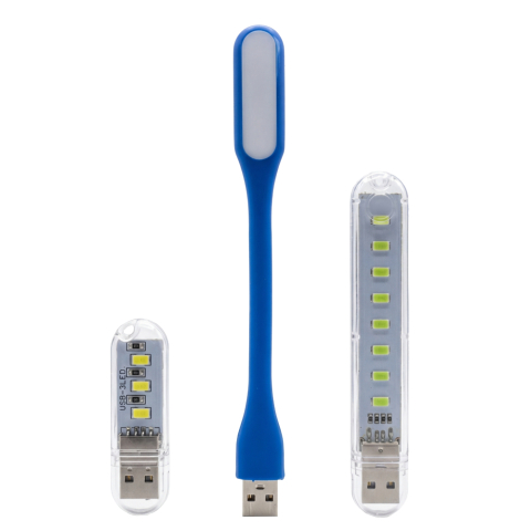 Iluminat LED - Set iluminare birou USB complet, 2 lampi LED 3W (3 LED + 8 LED) cu protectie + lampa flexibila 1.5W albastra 16.8 cm, 5V, compatibile laptop, PC, powerbank