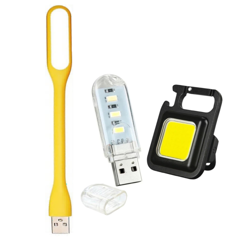 Accesorii PC / Tablete - Set iluminare multifunctional compact – lampa USB flexibila galbena 16.8 cm + mini lampa USB 3 LED + lanterna COB 800lm reincarcabila Type-C cu magnet