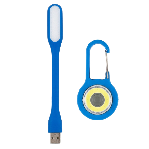 Iluminat LED - Set iluminare portabila carabina LED albastra 8 cm 3 moduri + lampa USB flexibila 3W pentru laptop si auto