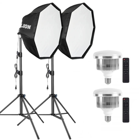 Lumini pentru studio - Set iluminare studio cu 2 softbox reglabile, 2 trepiede 200 cm, 2 becuri LED 105W lumina rece, 2 telecomenzi, filet 1/4