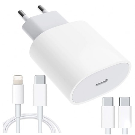 Incarcatoare telefoane - Set incarcator priza 25W 1x USB-C + 2 cabluri USB C-C si USB C - Iphone