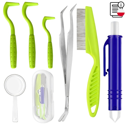 Set indepartare capuse 8 piese, carlige, pensete, lupa, pieptene, etui, pentru oameni si animale [7]