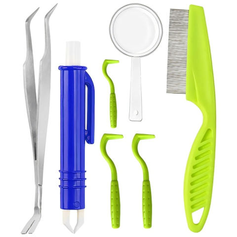 Set indepartare capuse 8 piese, carlige, pensete, lupa, pieptene, etui, pentru oameni si animale [3]