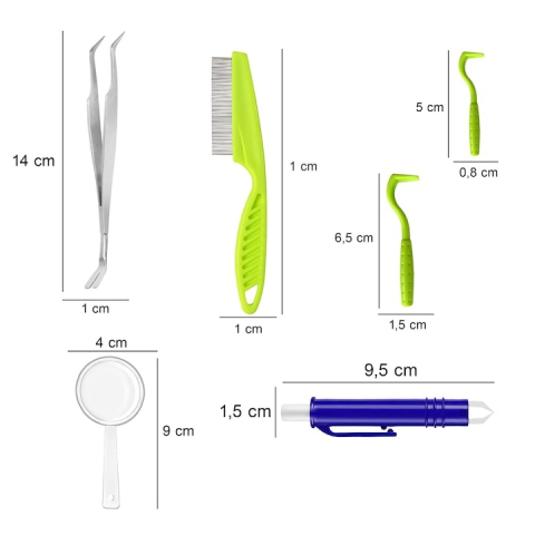 Set indepartare capuse 8 piese, carlige, pensete, lupa, pieptene, etui, pentru oameni si animale [8]