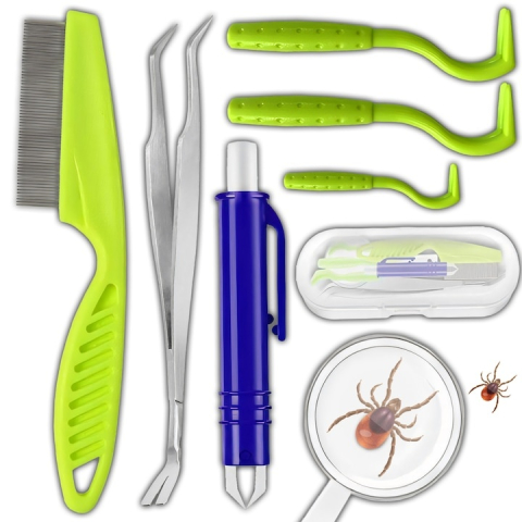 Supravietuire - Set indepartare capuse 8 piese, carlige, pensete, lupa, pieptene, etui, pentru oameni si animale