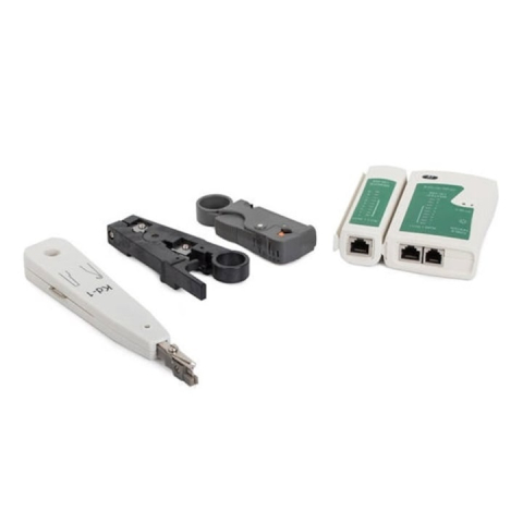 Set instrumente pentru retea LAN cu tester RJ45/RJ11, cleste sertizare 4/6/8P, stripper, push-in LSA, mufe RJ45, taietoare cablu si husa depozitare – pentru instalare si reparatii [7]