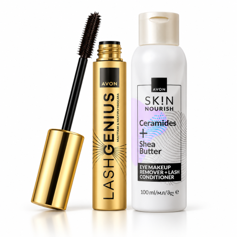 COSMETICE - Set Lash Genius Mascara Negru + Demachiant Ochi Skin Nourish 100 ml, Avon