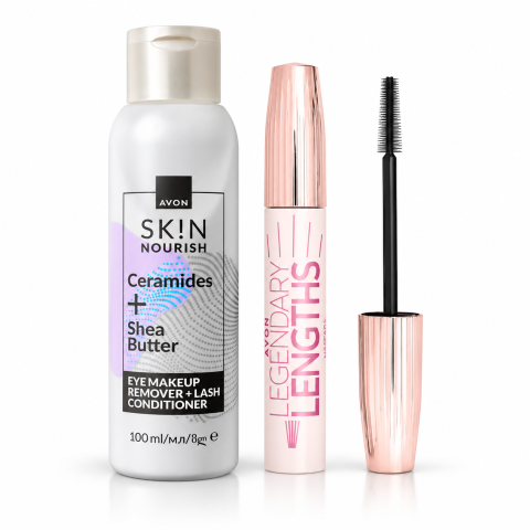 COSMETICE - Set Legendary Lengths Mascara Negru 10 ml + Demachiant pentru Ochi Skin Nourish 100 ml, Avon