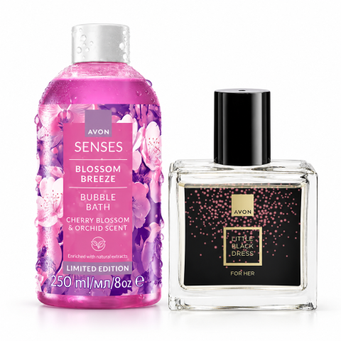 Ingrijire corp - Set Little Black Dress, Apa de Parfum 30 ml + Spumant de Baie Senses Blossom Breeze 250 ml, Avon