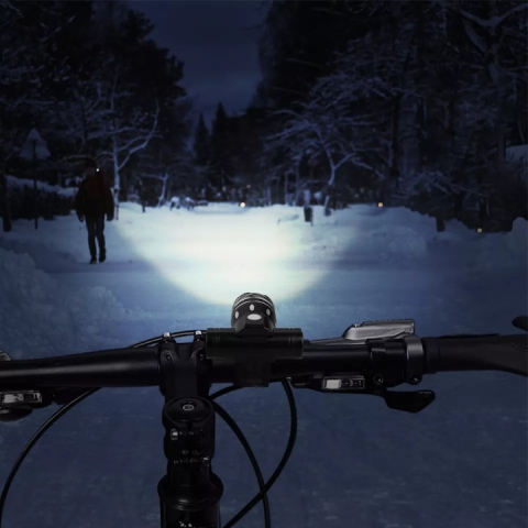 Set lumini bicicleta fata si spate, LED 300 lumeni, 3 moduri de iluminare, maner rotativ 360°, zoom, rezistent la apa IPX6, acumulator reincarcabil, instalare usoara, cablu USB inclus, negru [5]