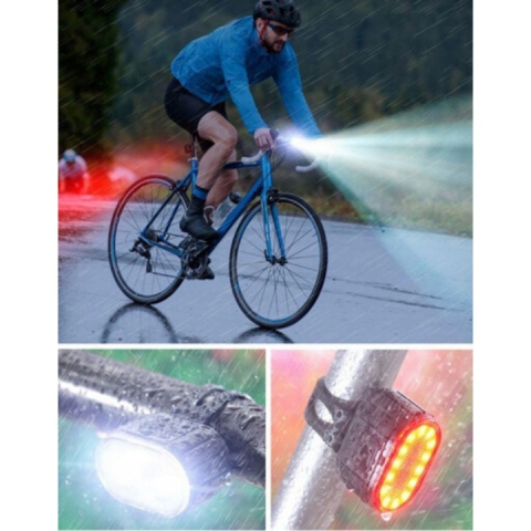 Set lumini bicicleta LED USB, far fata si stop spate, reincarcabile, 6 moduri iluminare, rezistente la apa, montaj rapid, negru [7]