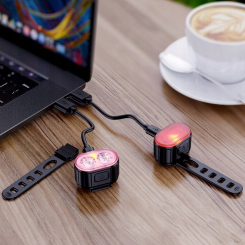 Set lumini bicicleta LED USB, far fata si stop spate, reincarcabile, 6 moduri iluminare, rezistente la apa, montaj rapid, negru [6]