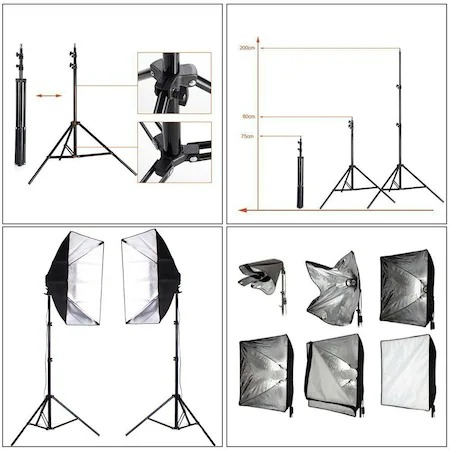 Kit foto studio,2 lumini softbox,suport fundal 2x3 m,4 panze fundal,2x bec 135W,reflector 5in1 + geanta transport [1]