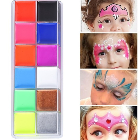Set machiaj artistic pentru fata si corp, 12 culori vibrante pe baza de ulei, paleta profesionala multicolora [5]