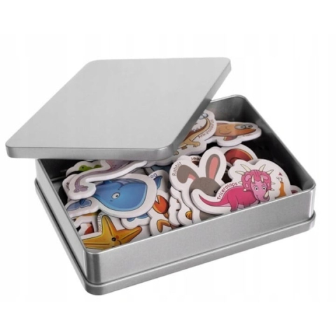 Alte jucarii copii - Set magneti pentru frigider cu animale si cutie metalica pentru depozitare, 40 piese multicolore