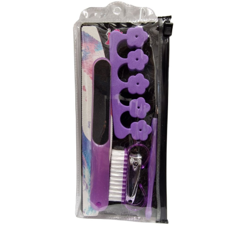 ÎNGRIJIRE PERSONALĂ - Set manichiura profesional 7 piese, cu pila, buffer, instrumente pentru cuticule, curatare si lustruire, trusa compacta pentru ingrijirea unghiilor acasa sau in salon – disponibil in culorile mov, roz