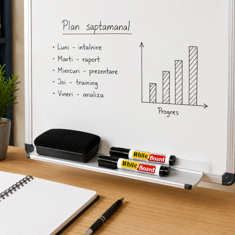 Set markere whiteboard, negru, 3 bucati, cu burete pentru tabla magnetica, markere 14 cm, scriere 2-3 mm [1]