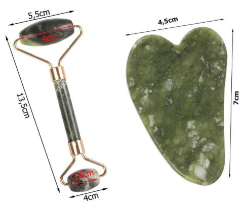 Set Masaj Facial 2 in 1, Rola Jad Verde si Piatra Gua Sha, Detalii Aurii, Anti-Rid si Relaxare [4]