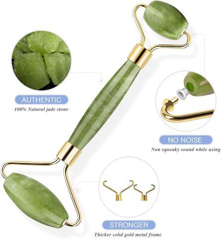Set Masaj Facial 2 in 1: Rola Dubla (Roller) din Jad Verde si Piatra Gua Sha, Calitate Premium, Efect Anti-Aging, Lifting si Drenaj Limfatic [1]
