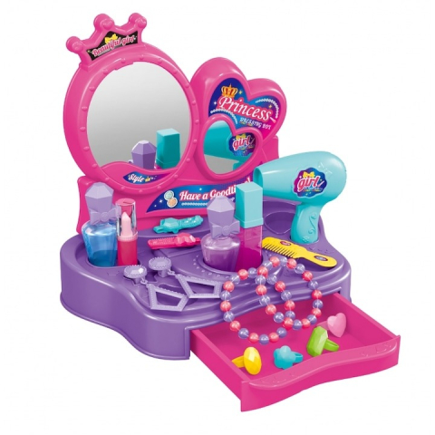 Set masuta de toaleta pentru copii, uscator, parfum, bijuterii, plastic, multicolor, 34 x 24 x 5.5 cm