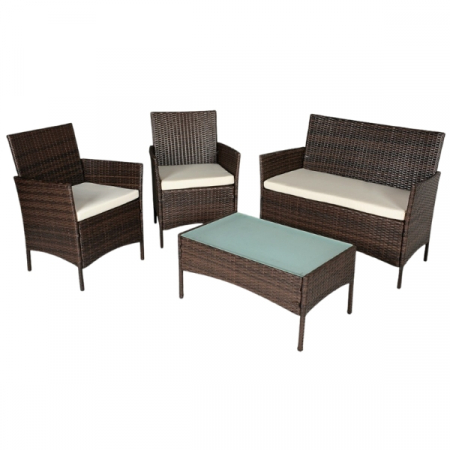 Oferta Saptamanii - Set mobilier complet de gradina din 4 piese,2 fotolii, 1 canapea,1 masuta - Maro