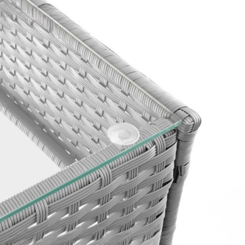 Set mobilier gradina ratan gri deschis cu canapea 2 locuri, 2 fotolii si masa sticla, perne incluse, rezistent exterior [12]