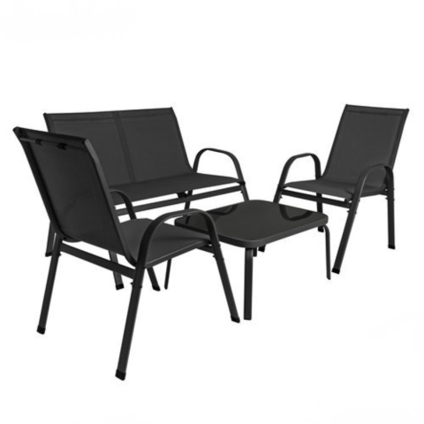 CASA & GRADINA - Set mobilier gradina, terasa, balcon, canapea 2 locuri, masa, 2 scaune, metal/sticla, negru