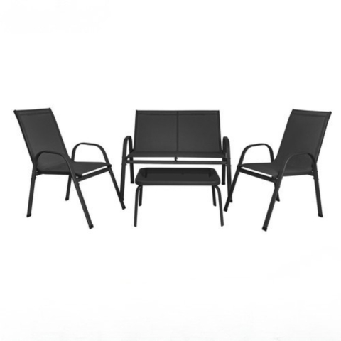 Set mobilier gradina, terasa, balcon, canapea 2 locuri, masa, 2 scaune, metal/sticla, negru [3]