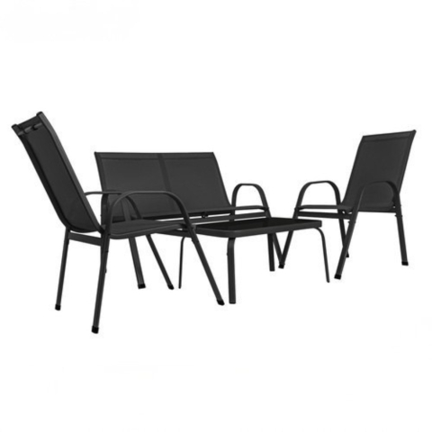 Set mobilier gradina, terasa, balcon, canapea 2 locuri, masa, 2 scaune, metal/sticla, negru [4]