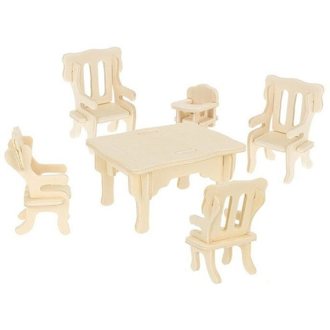 Set mobilier pentru casuta de papusi natur, 34 piese din lemn DIY, mobilier miniatural de asamblat si personalizat, 175 elemente, 3 ani+ [8]