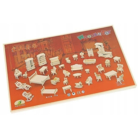 Set mobilier pentru casuta de papusi natur, 34 piese din lemn DIY, mobilier miniatural de asamblat si personalizat, 175 elemente, 3 ani+ [19]