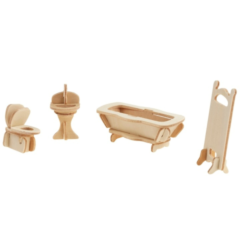 Set mobilier pentru casuta de papusi natur, 34 piese din lemn DIY, mobilier miniatural de asamblat si personalizat, 175 elemente, 3 ani+ [22]