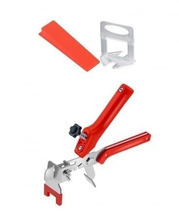 CASA & GRADINA - Set nivelare gresie 100 clipsuri de 0.5mm si 100 pene cu latimea de 22 mm + cleste de nivelare