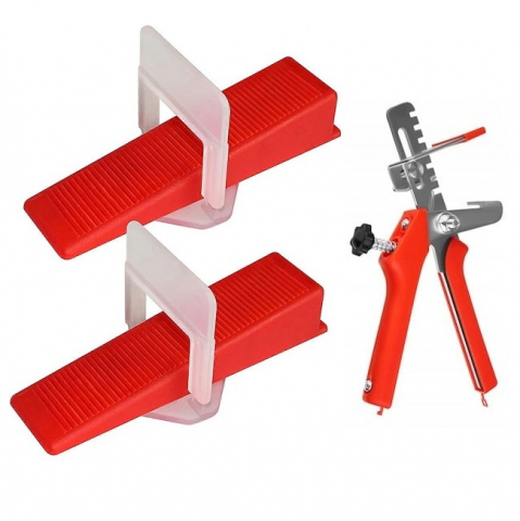 CASA & GRADINA - Set nivelare gresie 500 clipsuri de 1mm, 100 pene cu latimea de 22 mm si cleste de nivelare