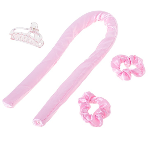 Set ondulator de par fara caldura, din spuma moale, accesorii incluse, roz – bucle uniforme si volum peste noapte, fara deteriorarea firului de par [4]