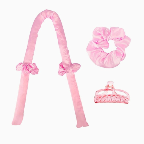 Set ondulator de par fara caldura, din spuma moale, accesorii incluse, roz – bucle uniforme si volum peste noapte, fara deteriorarea firului de par [8]