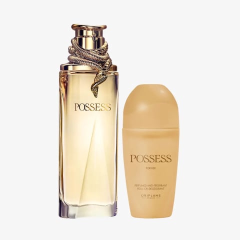 Parfumuri femei - Set parfum Possess pentru femei, apa de parfum 50 ml + deodorant roll-on, aroma floral-orientala chypre, note de ylang-ylang si patchouli