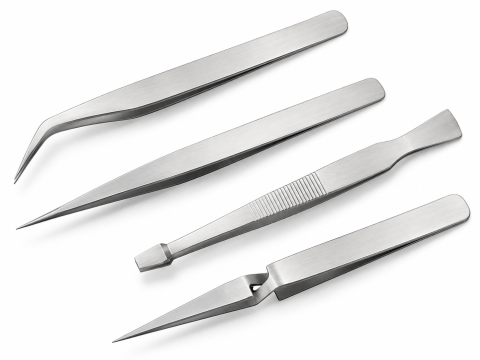 ÎNGRIJIRE PERSONALĂ - Set pensete argintii 105-120 mm, 4 piese din otel inoxidabil, varf drept, curbat si plat,