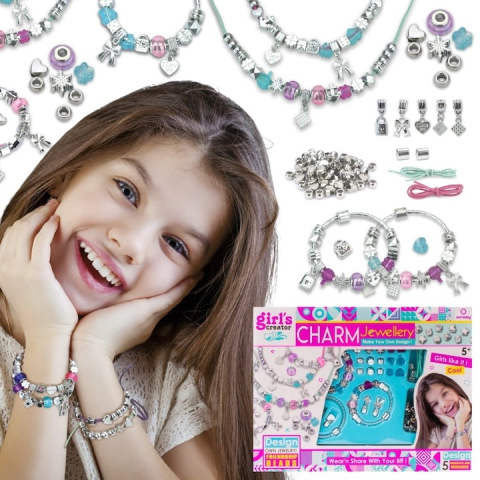 Set pentru creat bratari si lantisoare pentru copii, cu pandantive, margele si accesorii pentru bijuterii, multicolor, aproximativ 110 elemente [1]