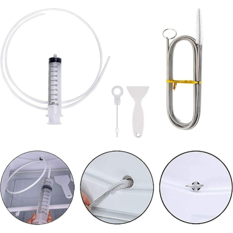 Set pentru curatarea frigiderului, perie nailon, racleta, ac, seringa, furtun, otel/plastic, alb [8]