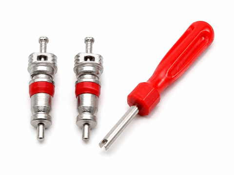 Alte articole auto - Set pentru Intretinerea Valvelor Auto, 2 Miezuri Ventil Rosii si Surubelnita Universala