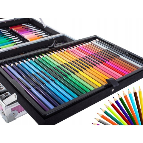 Set pictat si desen, 145 piese, gentuta depozitare stil geamantan, maner rezistent, 34 x 23 x 9 cm, roz – complet, educativ si usor de transportat pentru copii si pasionati de arta [13]
