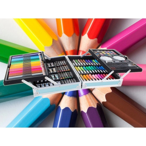 Set pictat si desen, 145 piese, gentuta depozitare stil geamantan, maner rezistent, 34 x 23 x 9 cm, roz – complet, educativ si usor de transportat pentru copii si pasionati de arta [6]