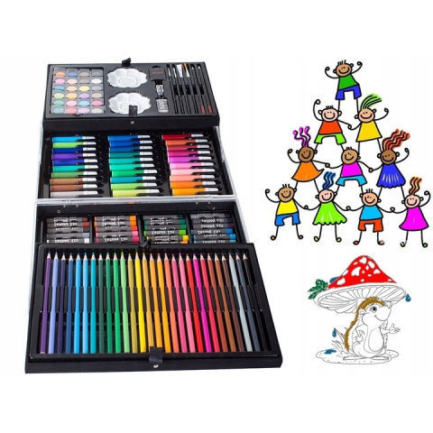 Set pictat si desen, 145 piese, gentuta depozitare stil geamantan, maner rezistent, 34 x 23 x 9 cm, roz – complet, educativ si usor de transportat pentru copii si pasionati de arta [2]