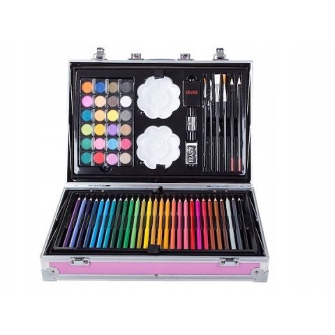 Set pictat si desen, 145 piese, gentuta depozitare stil geamantan, maner rezistent, 34 x 23 x 9 cm, roz – complet, educativ si usor de transportat pentru copii si pasionati de arta [7]
