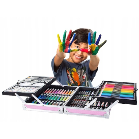 Set pictat si desen, 145 piese, gentuta depozitare stil geamantan, maner rezistent, 34 x 23 x 9 cm, roz – complet, educativ si usor de transportat pentru copii si pasionati de arta [10]