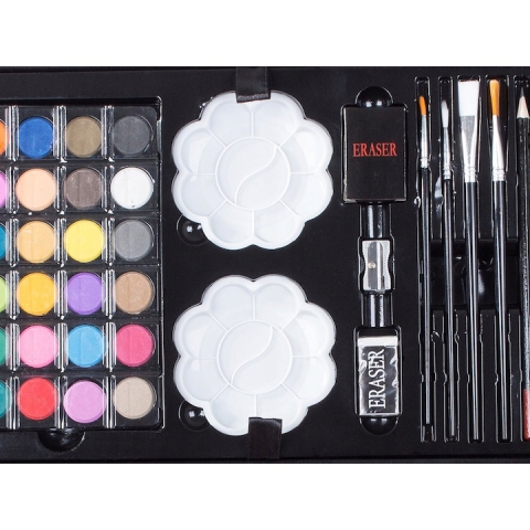 Set pictat si desen, 145 piese, gentuta depozitare stil geamantan, maner rezistent, 34 x 23 x 9 cm, roz – complet, educativ si usor de transportat pentru copii si pasionati de arta [1]