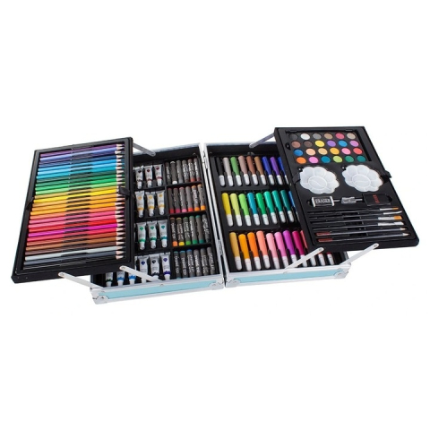 Set pictat si desen, 145 piese, gentuta depozitare stil gemantan, model Unicorn si curcubeu, albastru, 34 x 23 x 9 cm – complet, colorat si usor de transportat pentru micii artisti [7]
