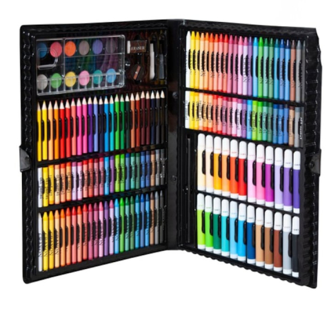 JOCURI ȘI JUCĂRII - Set pictat si desen, 168 piese, gentuta depozitare tip valiza, negru, 39 x 33 cm – complet, educativ si ideal pentru copii pasionati de arta