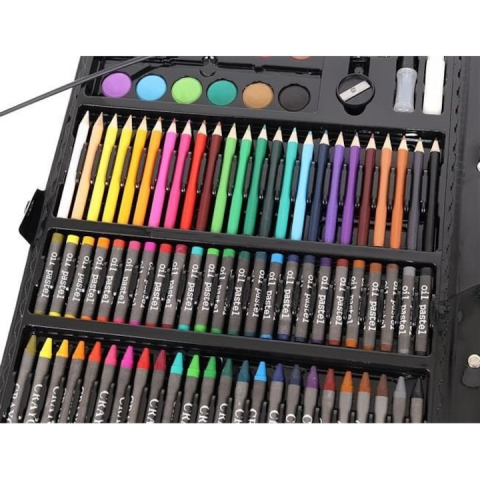 Set pictat si desen, 168 piese, gentuta depozitare tip valiza, negru, 39 x 33 cm – complet, educativ si ideal pentru copii pasionati de arta [2]